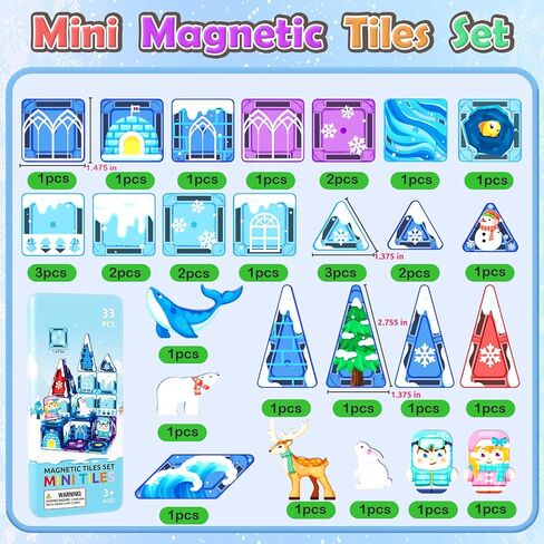 33PCS Mini Magnetic Tiles - Arctic Animals Theme Toddler Travel Essentials Set with Case, Magnetic Building Blocks Kids Games Montessori Preschool Sensory Toys for 3+ Year Old Boys Girls Gifts in Saudi Arabia