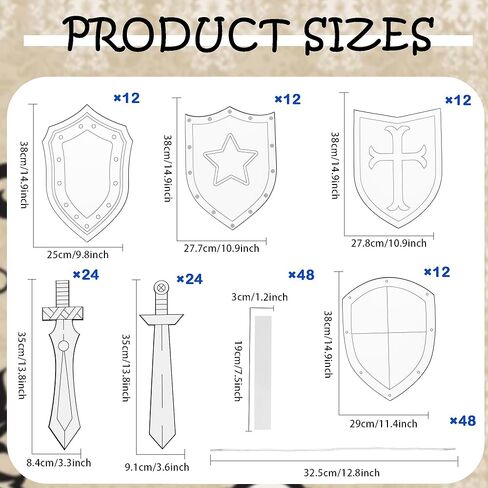Faytark 48 Set DIY Paper Shields Bulk Including Stiff Paper Shield Swords for Painting Knight Party Decoration Crafts Castle Activities Family Classroom Games (Color Set 2) in Saudi Arabia