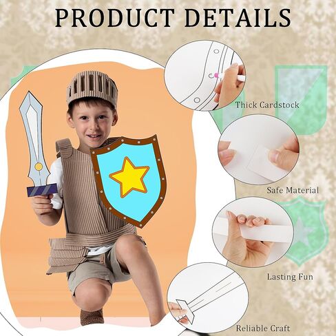 Faytark 48 Set DIY Paper Shields Bulk Including Stiff Paper Shield Swords for Painting Knight Party Decoration Crafts Castle Activities Family Classroom Games (Color Set 2) in Saudi Arabia