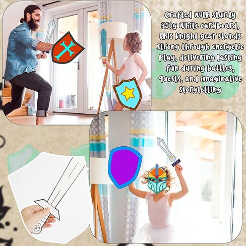 Faytark 48 Set DIY Paper Shields Bulk Including Stiff Paper Shield Swords for Painting Knight Party Decoration Crafts Castle Activities Family Classroom Games (Color Set 2) in Saudi Arabia