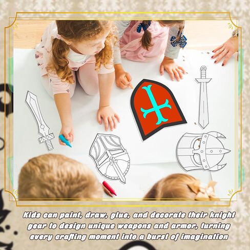 Faytark 48 Set DIY Paper Shields Bulk Including Stiff Paper Shield Swords for Painting Knight Party Decoration Crafts Castle Activities Family Classroom Games (Color Set 2) in Saudi Arabia