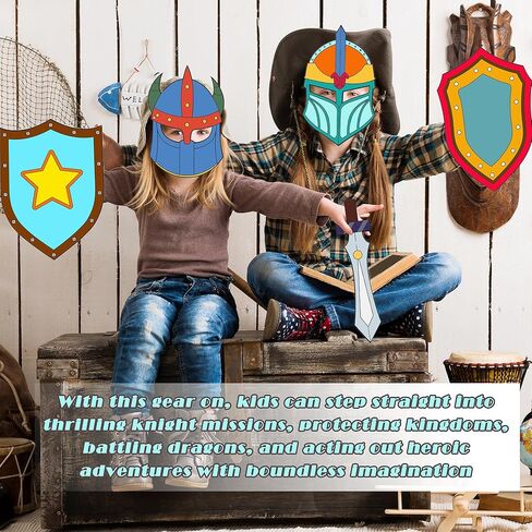 Faytark 48 Set DIY Paper Shields Bulk Including Stiff Paper Shield Swords for Painting Knight Party Decoration Crafts Castle Activities Family Classroom Games (Color Set 2) in Saudi Arabia
