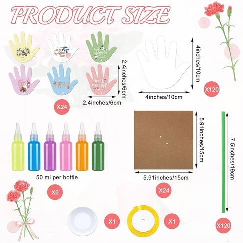 Colarr 24 Set Mother's Day Handprint Craft Kit DIY Handprints Flower Bouquet Make Your Own Floral Paper Craft for Mom Grandma Gift School Classroom Activities Activity Supplies in Kuwait