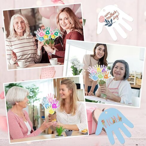Colarr 24 Set Mother's Day Handprint Craft Kit DIY Handprints Flower Bouquet Make Your Own Floral Paper Craft for Mom Grandma Gift School Classroom Activities Activity Supplies in Kuwait