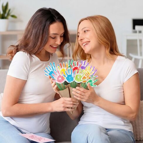 Colarr 24 Set Mother's Day Handprint Craft Kit DIY Handprints Flower Bouquet Make Your Own Floral Paper Craft for Mom Grandma Gift School Classroom Activities Activity Supplies in Kuwait