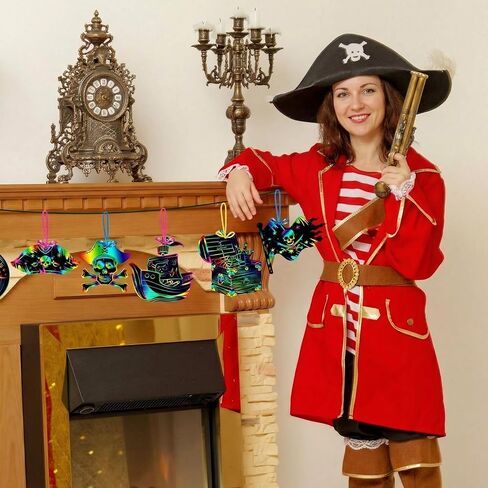 Motipuns 80 Pcs Pirate Scratch Cards for Adult Rainbow Treasure Compass DIY Ornament Crafts Pirate Party Favor for Men Gifts Birthday Decorations in Kuwait
