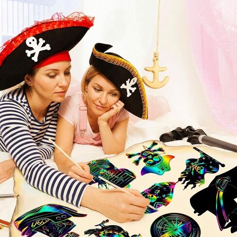 Motipuns 80 Pcs Pirate Scratch Cards for Adult Rainbow Treasure Compass DIY Ornament Crafts Pirate Party Favor for Men Gifts Birthday Decorations in Kuwait