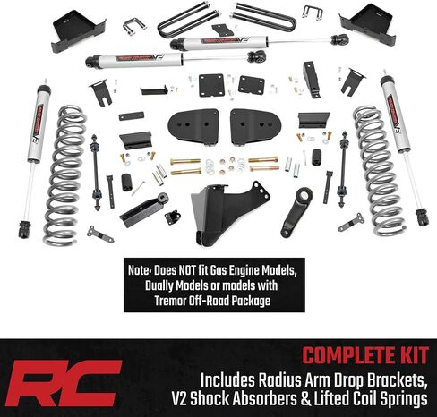 Rough Country 4.5" Suspension Lift Kit with V2 Shock Absorbers for Ford F-250/F-350 Super Duty Diesel (2023-2025) Diesel - Arm Drop Brackets in Kuwait