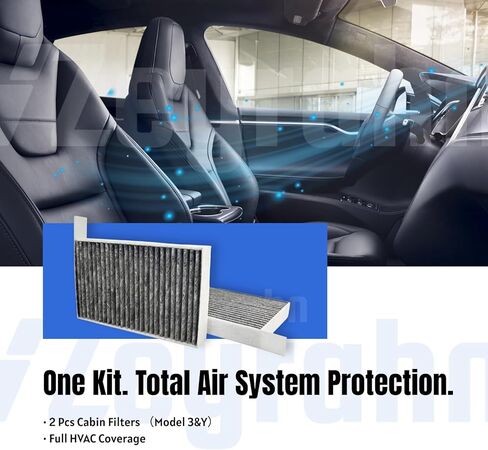 2Pcs Cabin Air Filters w/Activated Carbon for Tesla Model 3 (2017-2025), Model Y (2020-2025), Easy DIY, Improve Airflow & Reduce Odors in Saudi Arabia