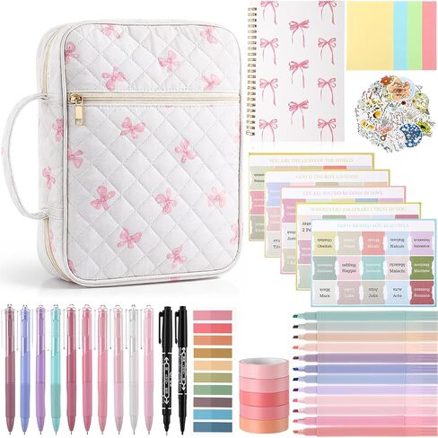 170 Pcs Bible Cover Case for Women, Pink Bow Large Bible Bag Study Supplies Accessories Journaling Kit Notebook Pastel Study Kit Christian Gifts for Women in Saudi Arabia