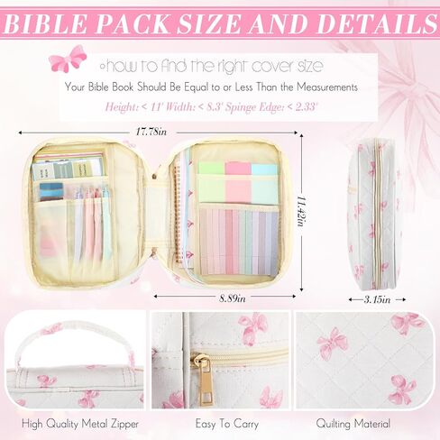 170 Pcs Bible Cover Case for Women, Pink Bow Large Bible Bag Study Supplies Accessories Journaling Kit Notebook Pastel Study Kit Christian Gifts for Women in Saudi Arabia