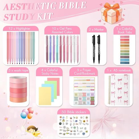 170 Pcs Bible Cover Case for Women, Pink Bow Large Bible Bag Study Supplies Accessories Journaling Kit Notebook Pastel Study Kit Christian Gifts for Women in Saudi Arabia