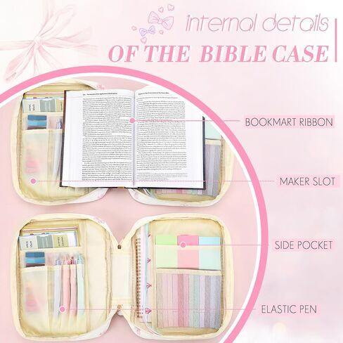 170 Pcs Bible Cover Case for Women, Pink Bow Large Bible Bag Study Supplies Accessories Journaling Kit Notebook Pastel Study Kit Christian Gifts for Women in Saudi Arabia