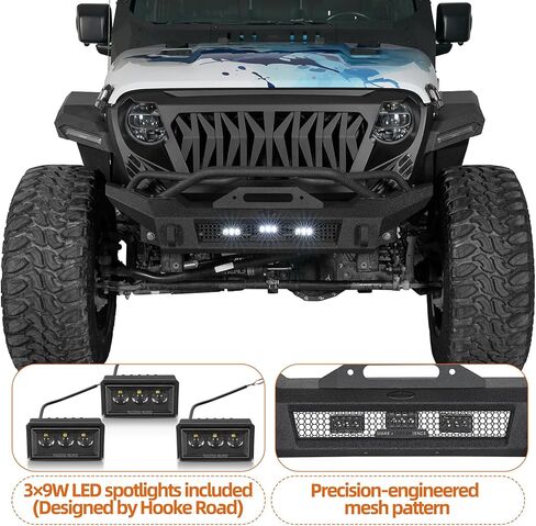 Hooke Road JL Stubby Front Bumper for 2018-2026 Jeep Wrangler JL & Gladiator JT, Steel Bumper with Winch Plate, Bull Bar, LED Lights and D-rings in Kuwait