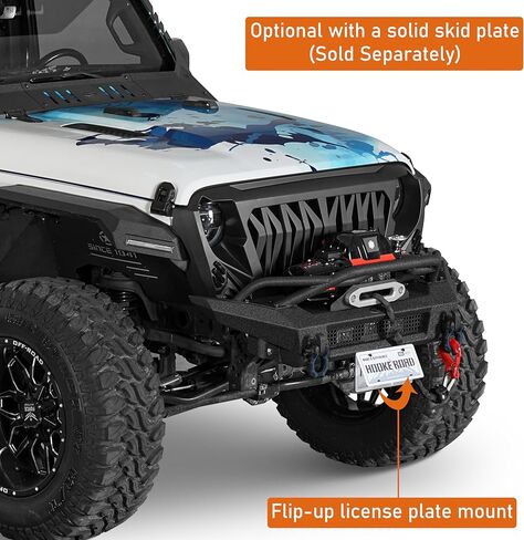 Hooke Road JL Stubby Front Bumper for 2018-2026 Jeep Wrangler JL & Gladiator JT, Steel Bumper with Winch Plate, Bull Bar, LED Lights and D-rings in Kuwait