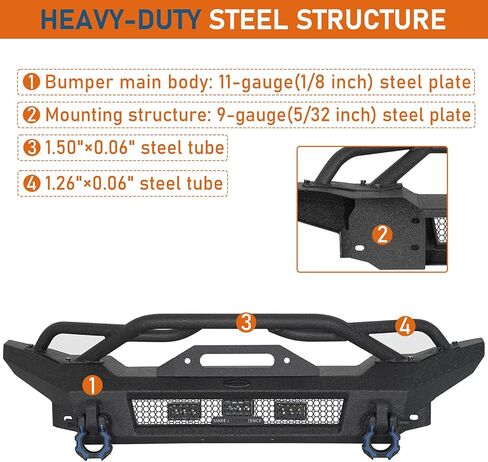 Hooke Road JL Stubby Front Bumper for 2018-2026 Jeep Wrangler JL & Gladiator JT, Steel Bumper with Winch Plate, Bull Bar, LED Lights and D-rings in Kuwait
