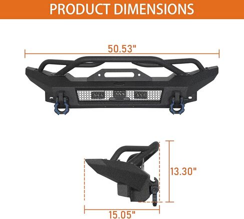 Hooke Road JL Stubby Front Bumper for 2018-2026 Jeep Wrangler JL & Gladiator JT, Steel Bumper with Winch Plate, Bull Bar, LED Lights and D-rings in Kuwait