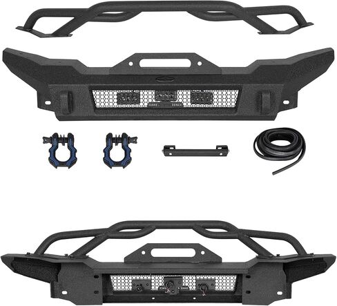 Hooke Road JL Stubby Front Bumper for 2018-2026 Jeep Wrangler JL & Gladiator JT, Steel Bumper with Winch Plate, Bull Bar, LED Lights and D-rings in Kuwait