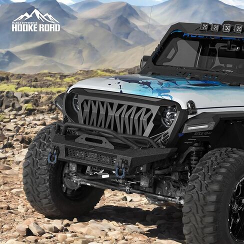 Hooke Road JL Stubby Front Bumper for 2018-2026 Jeep Wrangler JL & Gladiator JT, Steel Bumper with Winch Plate, Bull Bar, LED Lights and D-rings in Kuwait