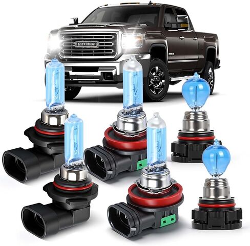 SHENKENUO Fit For GMC Sierra 1500 2500 3500 (2007-2013) 9005 High Beam + H11 Low Beam Ultra - High Performance Halogen Headlight Bulbs Combo,Plug-n-Play,Pack of 4 (Year:2007-2013) in Saudi Arabia