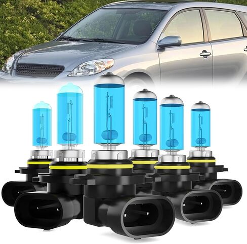 المصابيح الأمامية تناسب Toyota Matrix 2003-2014، 9005 High Beam + 9006 مصباح هالوجين منخفض الشعاع، ضوء أبيض 6000K، التوصيل والتشغيل، حزمة من 4 in Kuwait