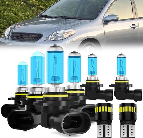 المصابيح الأمامية تناسب Toyota Matrix 2003-2014، 9005 High Beam + 9006 مصباح هالوجين منخفض الشعاع، ضوء أبيض 6000K، التوصيل والتشغيل، حزمة من 4 in Kuwait