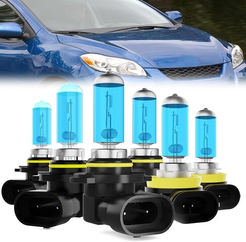 المصابيح الأمامية تناسب Toyota Matrix 2003-2014، 9005 High Beam + 9006 مصباح هالوجين منخفض الشعاع، ضوء أبيض 6000K، التوصيل والتشغيل، حزمة من 4 in Kuwait