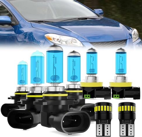 المصابيح الأمامية تناسب Toyota Matrix 2003-2014، 9005 High Beam + 9006 مصباح هالوجين منخفض الشعاع، ضوء أبيض 6000K، التوصيل والتشغيل، حزمة من 4 in Kuwait