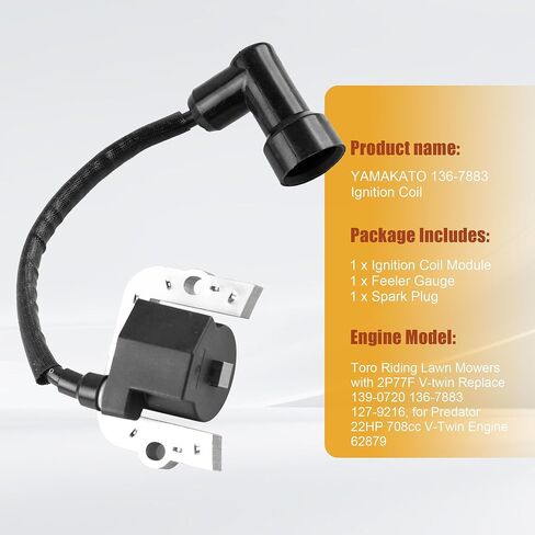 YAMAKATO 136-7883 Ignition Coil for Toro Riding Lawn Mowers with 2P77F V-Twin, Replace 139-0720 136-7883 127-9216, for Predator 22HP 708cc V-Twin Egnine 62879 (2pcs) in Kuwait