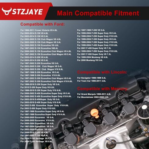 مجموعة ملفات الإشعال DG508 مكونة من 8 قطع متوافقة مع Ford F-150 2000-2010، لـ E-150 2003-2014، لـ E-250 2003-2014، لـ Lincoln Navigator 1998-1999، لـ Mercury Grand Marquis 1998-2011 DG491 أسود in Kuwait
