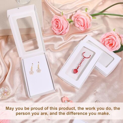 HANLANXUE 100 Pack Mini Jewelry Packaging Boxes with Clear Windows, 5.4"x3.4"x0.7" Paper Necklace Gift Box with Sticker Small Gift Boxes Bulk for Displaying Necklaces Rings Bracelets Earrings (White) in Saudi Arabia