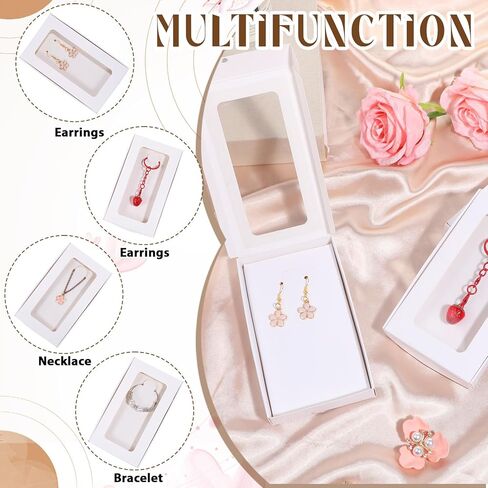 HANLANXUE 100 Pack Mini Jewelry Packaging Boxes with Clear Windows, 5.4"x3.4"x0.7" Paper Necklace Gift Box with Sticker Small Gift Boxes Bulk for Displaying Necklaces Rings Bracelets Earrings (White) in Saudi Arabia
