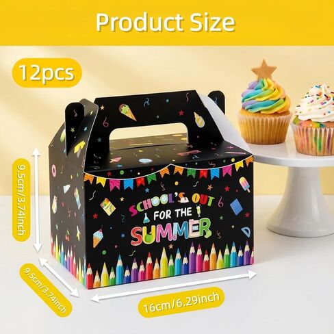 12 Pcs School's Out for Summer Gift Boxes End of School Year Paper Goodie Boxes with Handles School's Out Treat Box for Summer Tropical Graduation Party Decoration Supplies in Kuwait