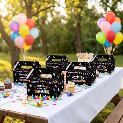 12 Pcs School's Out for Summer Gift Boxes End of School Year Paper Goodie Boxes with Handles School's Out Treat Box for Summer Tropical Graduation Party Decoration Supplies in Kuwait