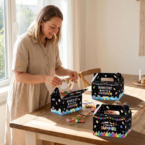 12 Pcs School's Out for Summer Gift Boxes End of School Year Paper Goodie Boxes with Handles School's Out Treat Box for Summer Tropical Graduation Party Decoration Supplies in Kuwait