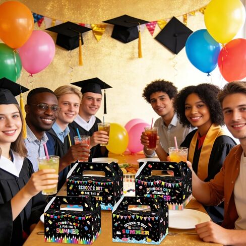 12 Pcs School's Out for Summer Gift Boxes End of School Year Paper Goodie Boxes with Handles School's Out Treat Box for Summer Tropical Graduation Party Decoration Supplies in Kuwait