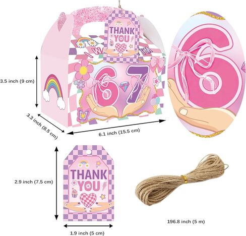 READIGO Pink 6 7 Birthday Party Favor Boxes, 12PCS I Was 6 Now I’m 7 Gift Boxes with Thank You Tags in Saudi Arabia