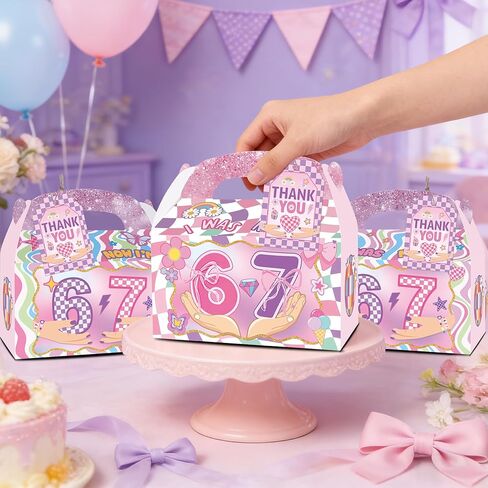 READIGO Pink 6 7 Birthday Party Favor Boxes, 12PCS I Was 6 Now I’m 7 Gift Boxes with Thank You Tags in Saudi Arabia