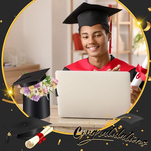 Weekgrat 2 حزمة 2026 قبعة التخرج زهرة علب الهدايا فئة من 2026 غطاء صندوق الحلوى حاوية فارغة مع شرابة لحفل التخرج صالح الأنشطة الداخلية في الهواء الطلق لوازم الاحتفالات (أسود) in Kuwait