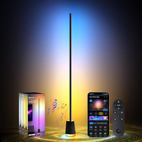 مصباح أرضي LED من Lanmonlily، مصباح زاوية متوافق مع Alexa، مصباح أرضي ذكي حديث مع مزامنة الموسيقى 16 مليون لون و68+ مشهد RGBICW مصباح أرضي لغرفة النوم وغرفة المعيشة وغرف الألعاب in Kuwait