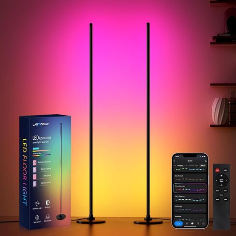 مصباح أرضي LED من Lanmonlily، مصباح زاوية متوافق مع Alexa، مصباح أرضي ذكي حديث مع مزامنة الموسيقى 16 مليون لون و68+ مشهد RGBICW مصباح أرضي لغرفة النوم وغرفة المعيشة وغرف الألعاب in Kuwait
