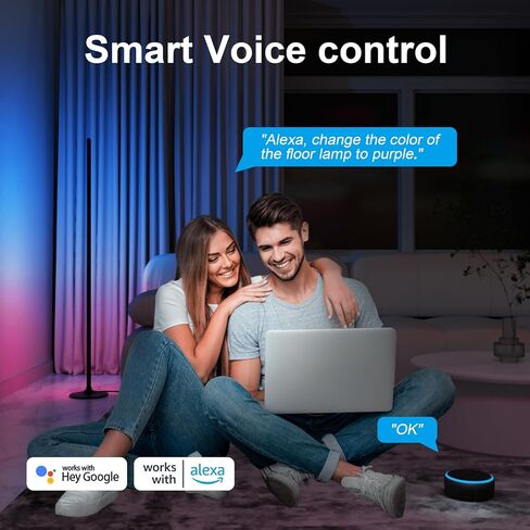 مصباح أرضي LED من Lanmonlily، مصباح زاوية متوافق مع Alexa، مصباح أرضي ذكي حديث مع مزامنة الموسيقى 16 مليون لون و68+ مشهد RGBICW مصباح أرضي لغرفة النوم وغرفة المعيشة وغرف الألعاب in Kuwait