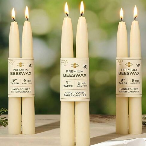 18 Pack Beeswax Taper Candles, 9 in Dripless Pure Beeswax Candle Sticks,10 Hours Long Burning Natural Bees Wax Candles for Home,Unscented Smokeless Tapered Candlesticks for Dinner in Saudi Arabia