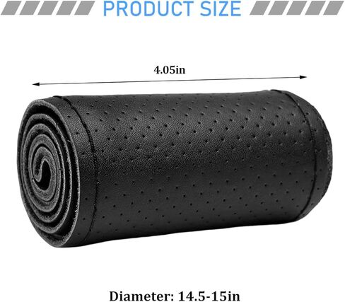 Car Steering Wheel Cover, 15" Genuine Leather Hand Stitch on Anti-Slip Steering Wheel Wrap Guard with Needle Thread, Auto Interior DIY Sewing Protector Accessories, Universal Fit (Black) in Kuwait