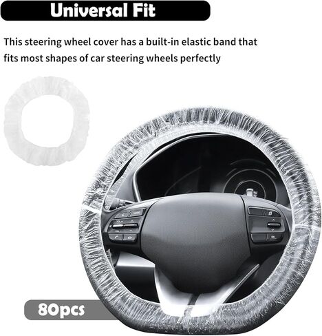 Disposable Steering Wheel Covers,100PCS Car Steering Wheel Covers with Elastic Band for Secure Fit,One-Time Use Plastic Steerings Wheels Protector for Car Maintenance/Repair Shops in Kuwait