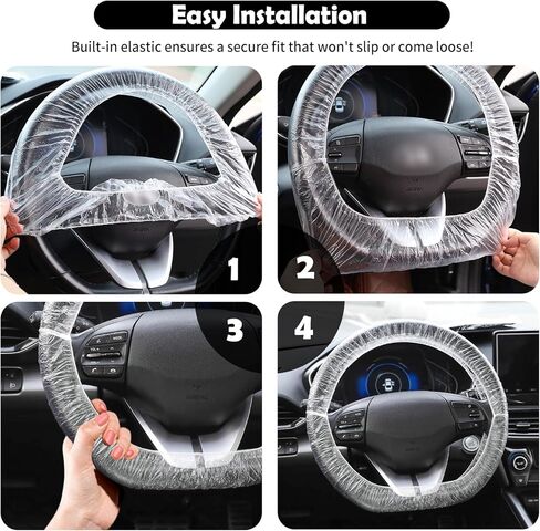 Disposable Steering Wheel Covers,100PCS Car Steering Wheel Covers with Elastic Band for Secure Fit,One-Time Use Plastic Steerings Wheels Protector for Car Maintenance/Repair Shops in Kuwait