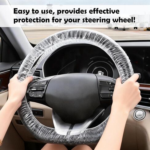 Disposable Steering Wheel Covers,100PCS Car Steering Wheel Covers with Elastic Band for Secure Fit,One-Time Use Plastic Steerings Wheels Protector for Car Maintenance/Repair Shops in Kuwait