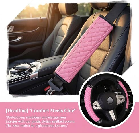 Glitter Diamond Steering Wheel Cover for Women, Bling Car Steering Wheel Cover with Anti-Slip Lining, Universal 14.5-15 inch Car Accessory (Pink) in Saudi Arabia