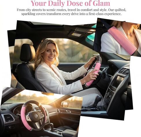 Glitter Diamond Steering Wheel Cover for Women, Bling Car Steering Wheel Cover with Anti-Slip Lining, Universal 14.5-15 inch Car Accessory (Pink) in Saudi Arabia