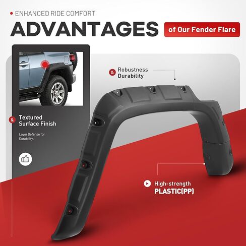 ALMULOO Fender Flares متوافقة مع 2007-2015 Toyota FJ Cruiser جيب برشام نمط عجلة قوس يغطي البلاستيك (PP) محكم أسود 4 * 3 قطع in Kuwait